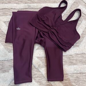 ALO Yoga purple Leggings and Sports Bra Set